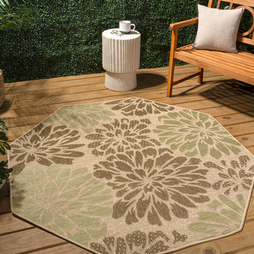 Zinnia Modern Floral Textured Weave Indoor/outdoor Octagon Rug